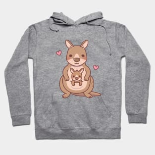 Cute Mommy Kangaroo And Baby Joey In Pouch Hoodie